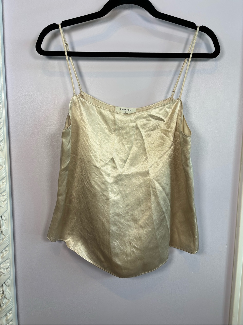 Babaton Metallic Gold Satin Spaghetti-Strap Cami Size S